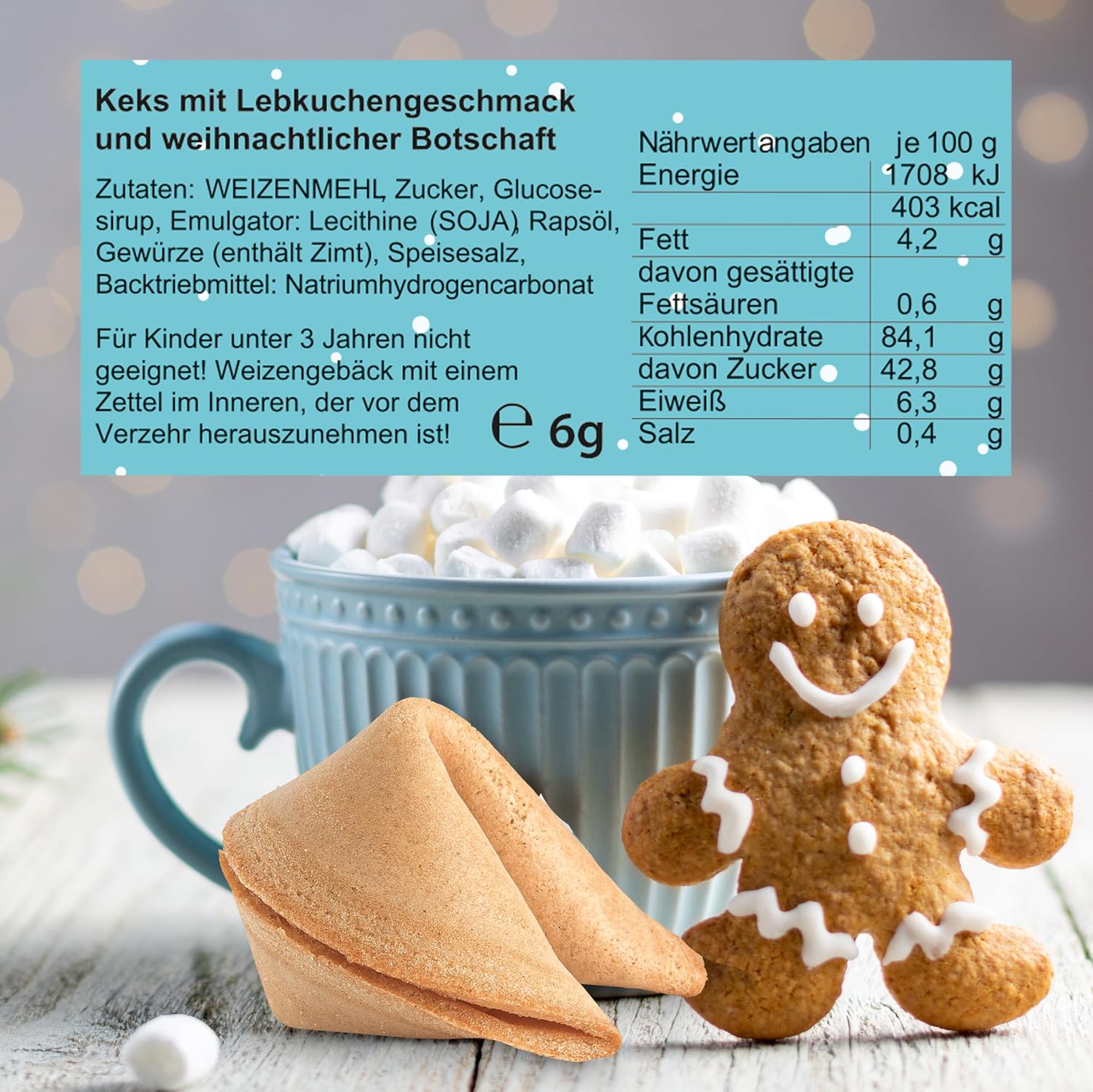 Lucky Cookies Christmas Gingerbread Man 15 Lucky Cookies in a Bag with Gingerbread Flavour in Advent and as Filling for the Advent Calendar, Santa Gift, Secret Santa Gift – Bild 2