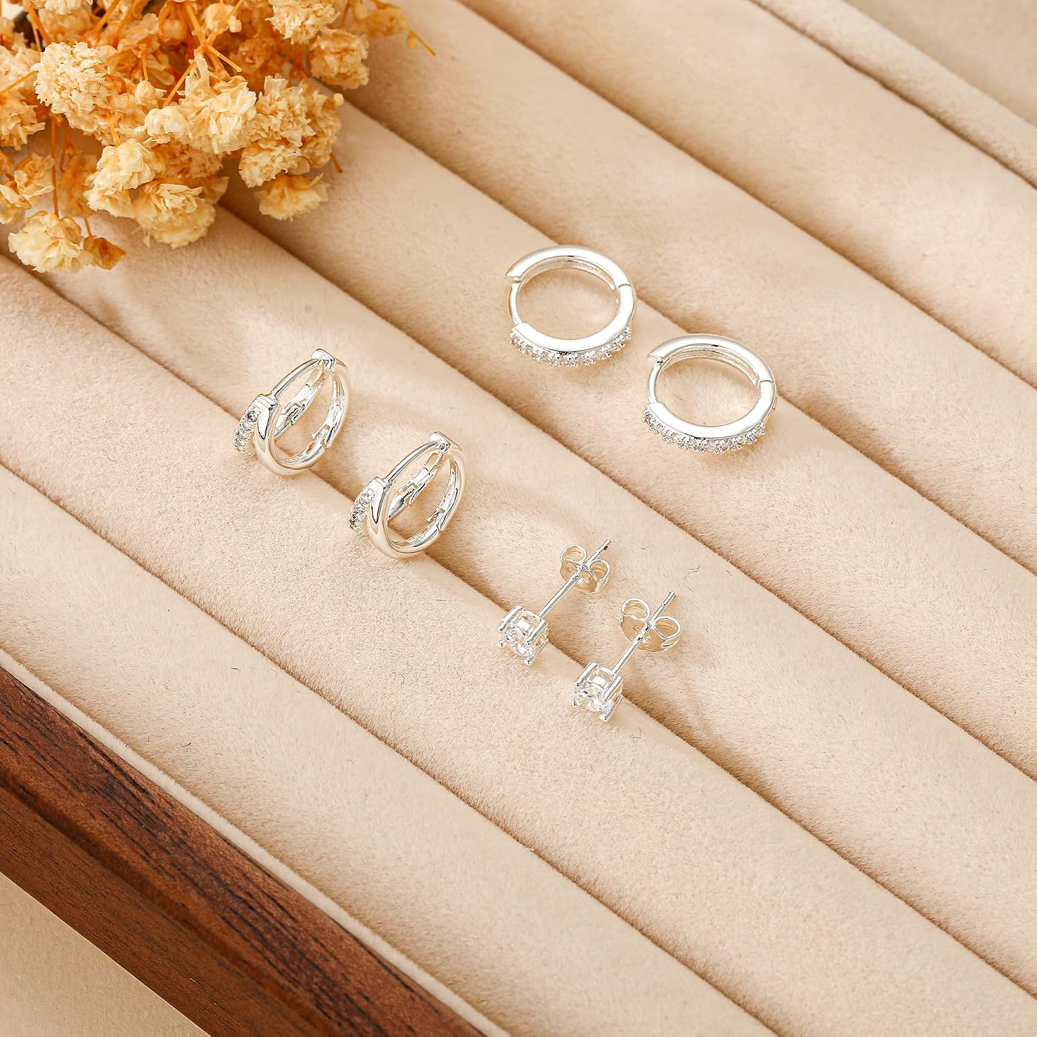 3 Paare Creolen Silber Set 14K Vergoldete Ohrringe für Damen – Bild 3