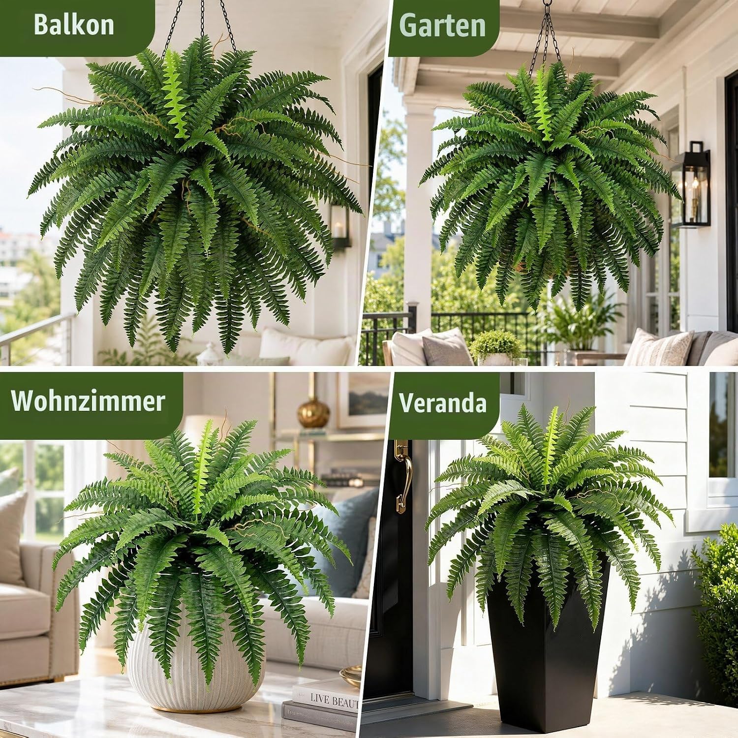 Boston Fern Artificial Plant, 90 cm, 2 Artificial Plants Like Real with 39 Leaves, Artificial Plants Suitable for Gardens, Porches, Patios, Home Offices for Outdoor Use – Bild 6