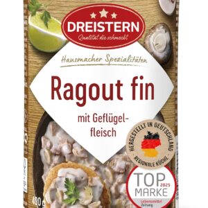 DREISTERN Ragout Fin 400 g I With Poultry Meat & Mushrooms I Hearty Ready Meal in Recyclable Canning I Long Shelf Life Thanks to Natural Preservation I Homemade Quality