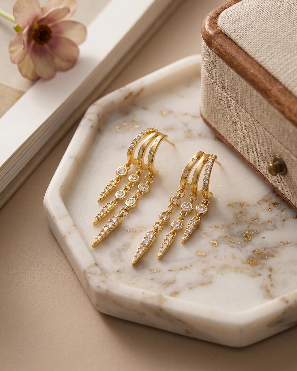 MUMREUES Ohrringe Gold Hängend 14 Karat Vergoldet Ohrringe Creolen Damen Stecker Hypoallergen Wasserfest Minimalistische Minimalist Elegant Quasten Ketten Schmuck Geschenke – Bild 5