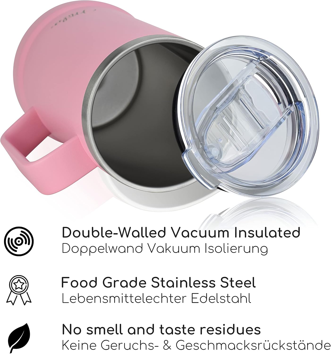 Milu Beer Mug, Stainless Steel Insulated Beer Glass with Lid, Thermal Mug with Handle, Beer Gift for Men, Dad, Keeps Cold for 7 Hours (700 ml, Pink) – Bild 5