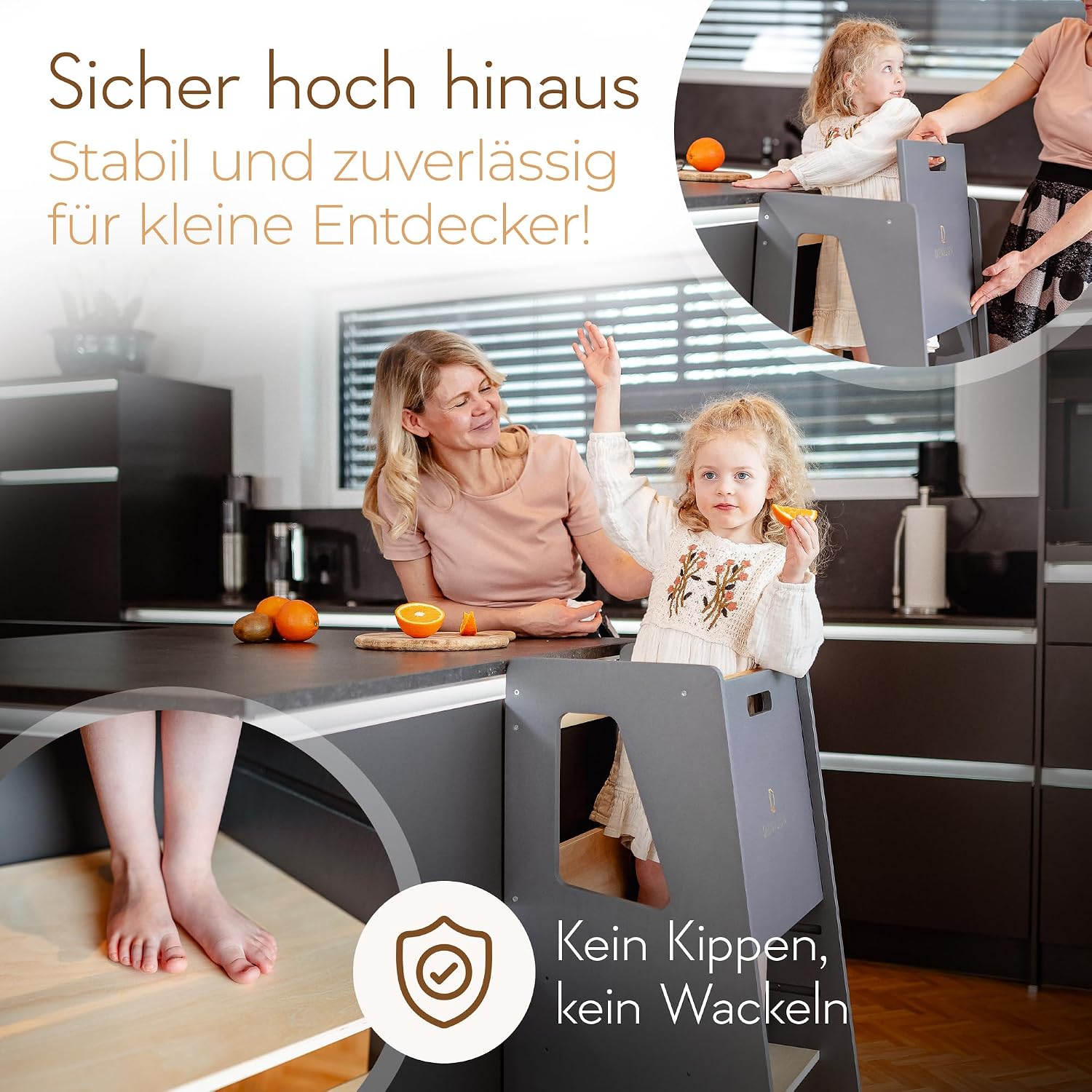 Children's Learning Tower Height Adjustable from 1 Year with Removable Front Step Stool for Kitchen Bathroom Ladder Chair White Black Grey Choose Colour Now – Bild 5