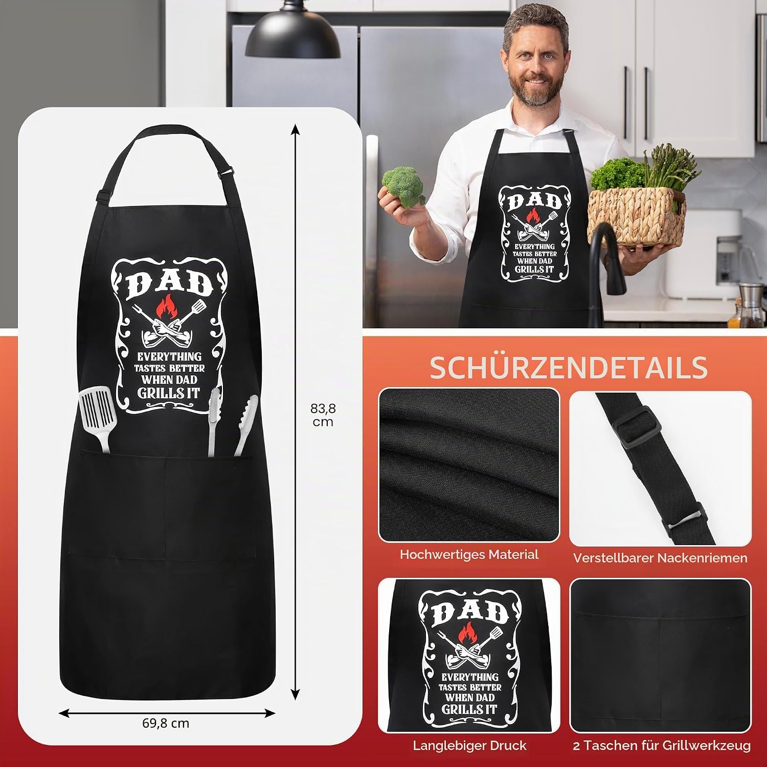 LEJIAJINW Father's Day Dad Gifts for Men Father Grandpa Dad Birthday Gift from Daughter Son Father's Day BBQ Grill Plate with Apron Gift Box for Him Husband Brother Easter Anniversary – Bild 3