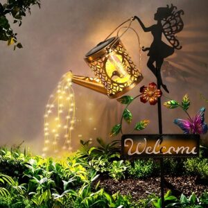 ZKLiLi Solar Bewässerung Dose mit Lichtern, Garten Fee Dekor im Freien wasserdicht große hängende Laterne Lichter Dekorationen für Patio Yard Veranda Rasen Pathway