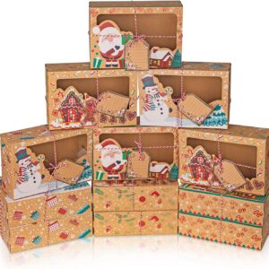 Pack of 12 Christmas Biscuit Boxes, 3 Different Design Biscuits Packaging, Christmas Box, Biscuit Box, Cake Boxes with Viewing Window for Bakery, Chocolate, Chocolate Box Packaging
