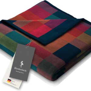 biederlack® fluffy soft cuddly blanket, made in Germany, Oeko-Tex Standard 100, sustainably produced, home style blanket, colour squares made of cotton, sofa blanket 150 x 200 cm