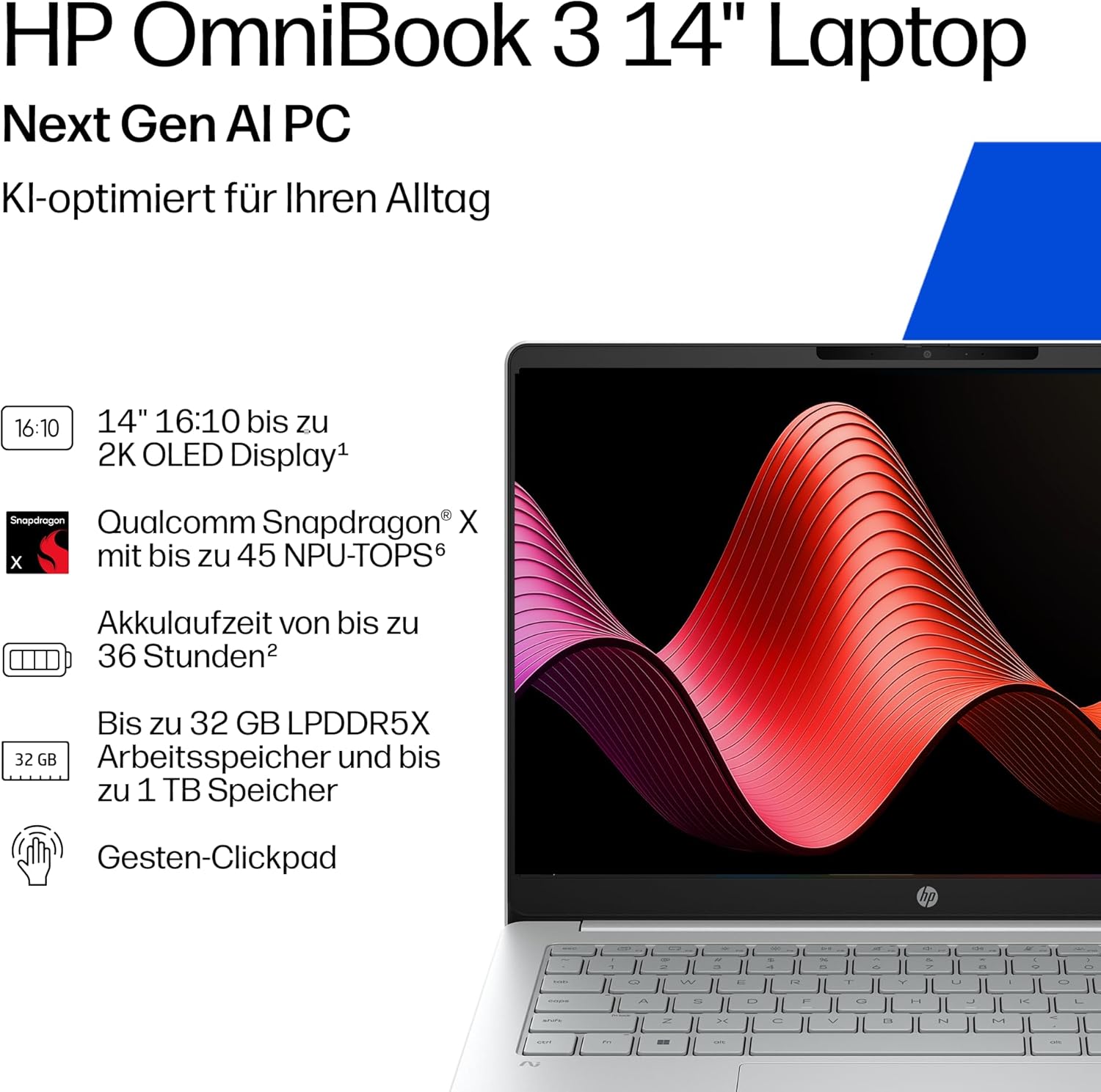 HP OmniBook 3 Laptop, 14 Inch WUXGA, Snapdragon X, 16GB RAM, 512GB SSD – Bild 6