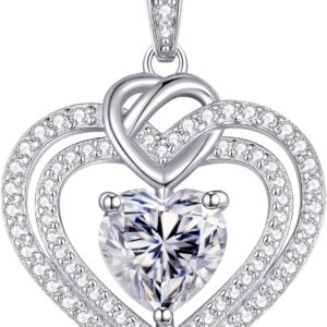 CDE Women’s Moissanite Necklace 925 Silver Double Heart VVS1 Clarity D Colour Women’s Jewellery Birthday Gift for Her Girlfriend Christmas Valentine’s Day Mother’s Day