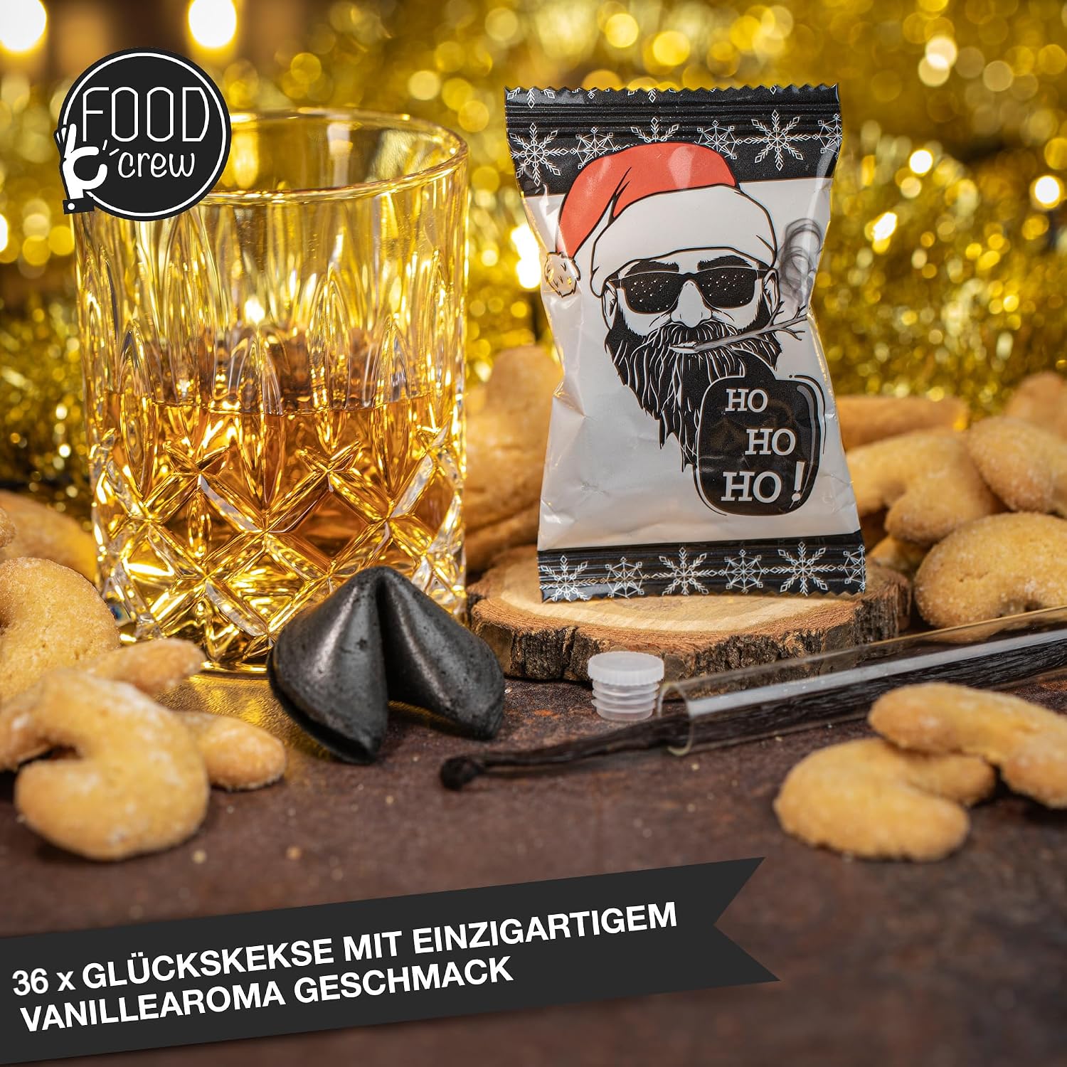 Food crew 36 x Christmas Lucky Biscuits Bad Santa - Black Lucky Cookies with Vanilla & Funny Anti-Christmas Sayings - Advent Calendar Filling & Secret Santa Gift, Vegan – Bild 4