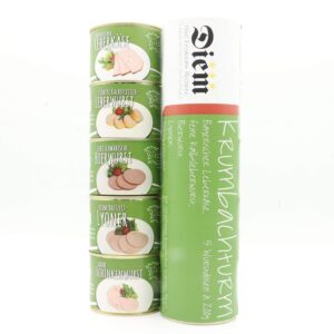 Krumbachturm / 5 Cans (Bayrian Liver Cheese, Beer Sausage, Veal Liver Sausage, Lyoner, Ham Sausage, 5 x 200 g)