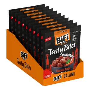 BiFi Tasty Bites Hungarian Peppers – (10 x 50 g) Mini Salami Snacks with Pepper Flavour – Protein-Rich Sausage Snack for On the Go & Office