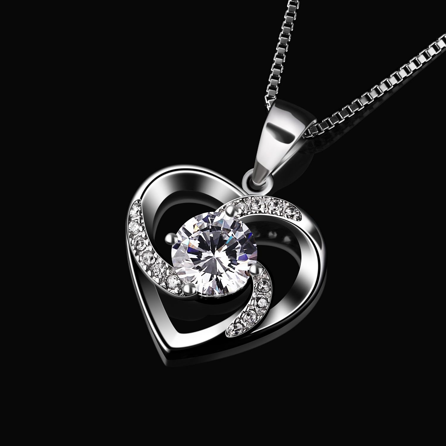 B. Catcher Women's Heart Necklace In 925 Sterling Silver,”Love Is Happiness” Pendant Jewellery With Cubic Zirconia, 45 cm Chain Length, Mother's Day Gift For Women – Bild 8