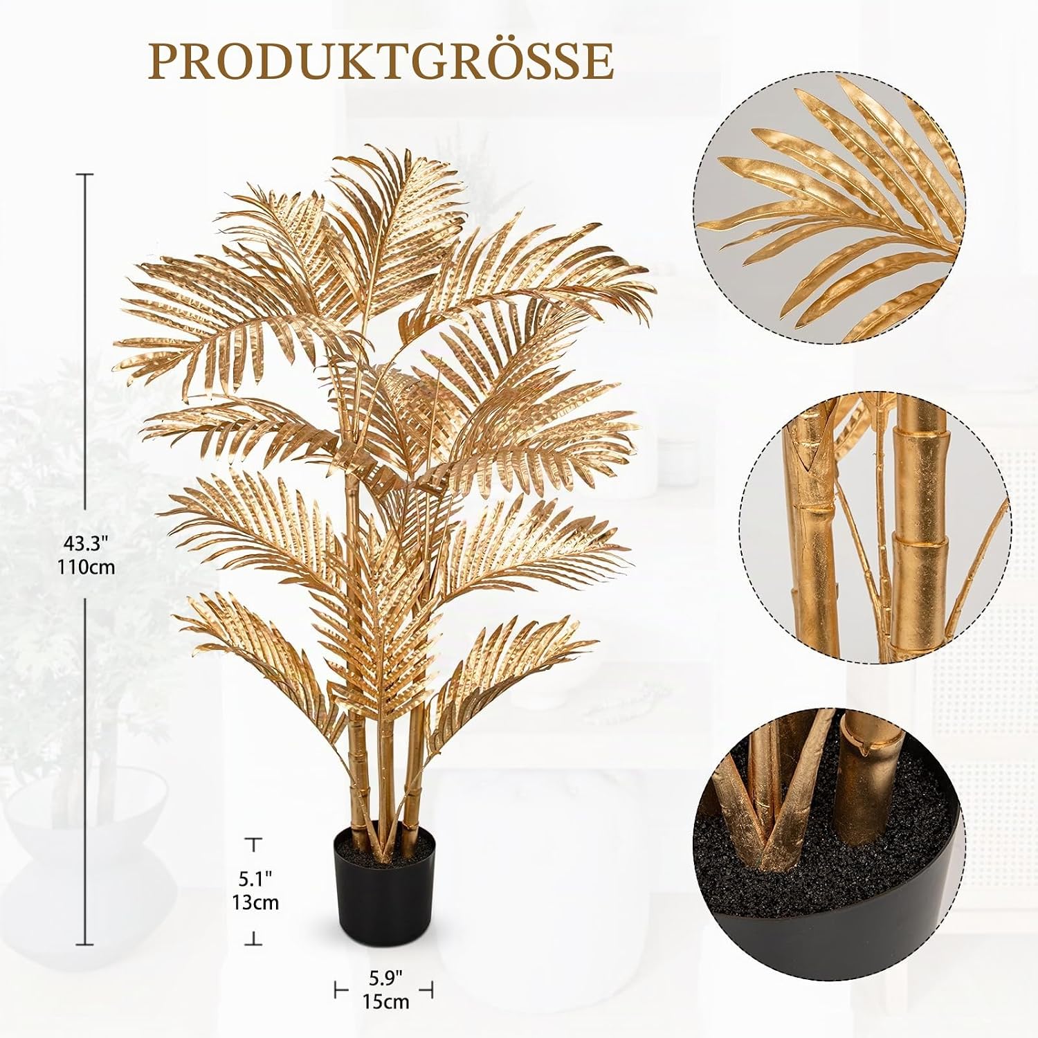 Artificial Tree Palm Tree Artificial Plant Tropical Golden Artificial Plants Large Indoor Plants Decoration for Living Room Office Bedroom House 110 cm – Bild 2