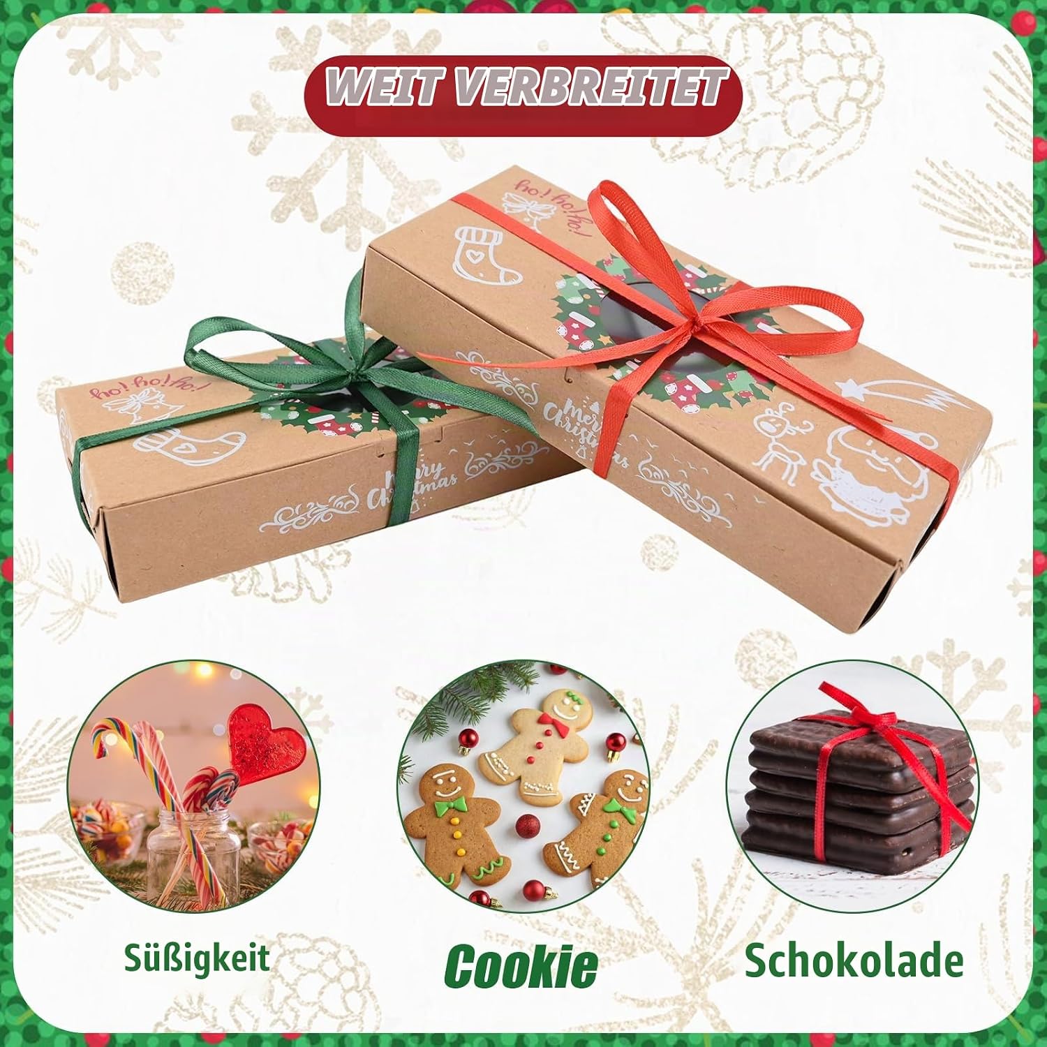 12 Christmas Biscuit Boxes with Window and Ribbon, Christmas Treat Boxes, Gift Box, Bakery Boxes, Biscuits, Packaging for Pastries, Cupcakes, Brownies, Gifts, Doughnut and Cookie – Bild 5