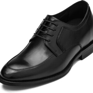 CALTO Men’s Invisible Height Increasing Elevator Shoes – Premium Leather Lace-up Round-Toe Formal Derby Oxfords – 2.8 Inch Taller