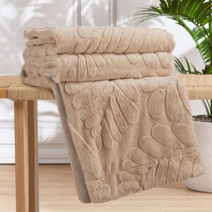 Kuscheldecke Flauschig, Sofadecke Doppelgesicht Extra Weich, Blattmuster Getufteter Jacquard luxuriöse Ästhetische Blanket für Couch Sofa Bett
