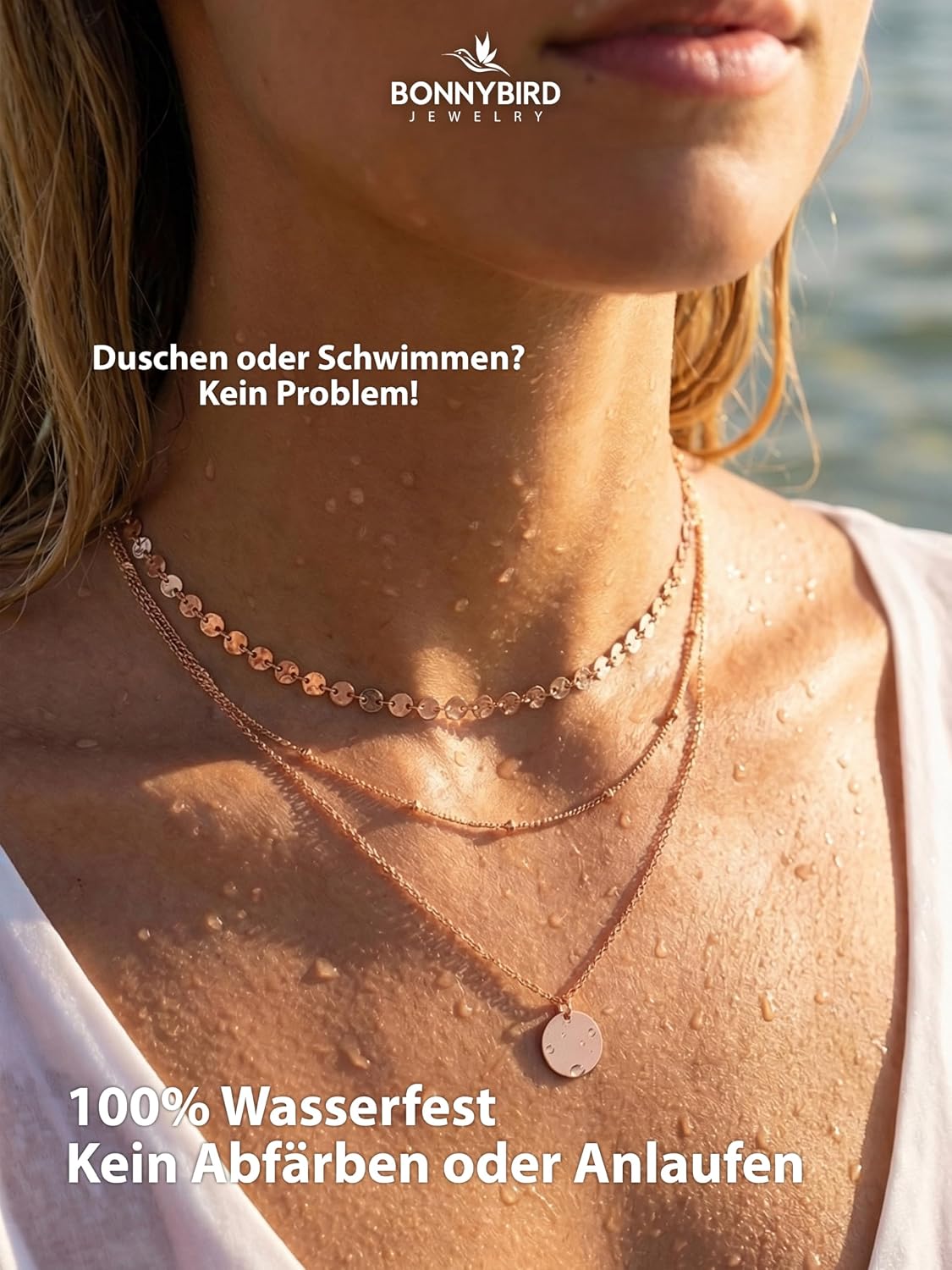 BONNYBIRD® Layering Chain Set Made of Premium Stainless Steel - Boho Chain Women's in Silver, Gold & Rose Gold, 100% Waterproof & Skin-Friendly BonnyTrio – Bild 3