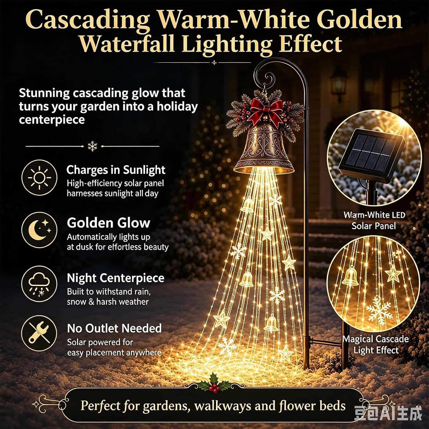 Christmas Bell Cascade Solar Garden Light for Garden Decoration Outdoor – Bild 2