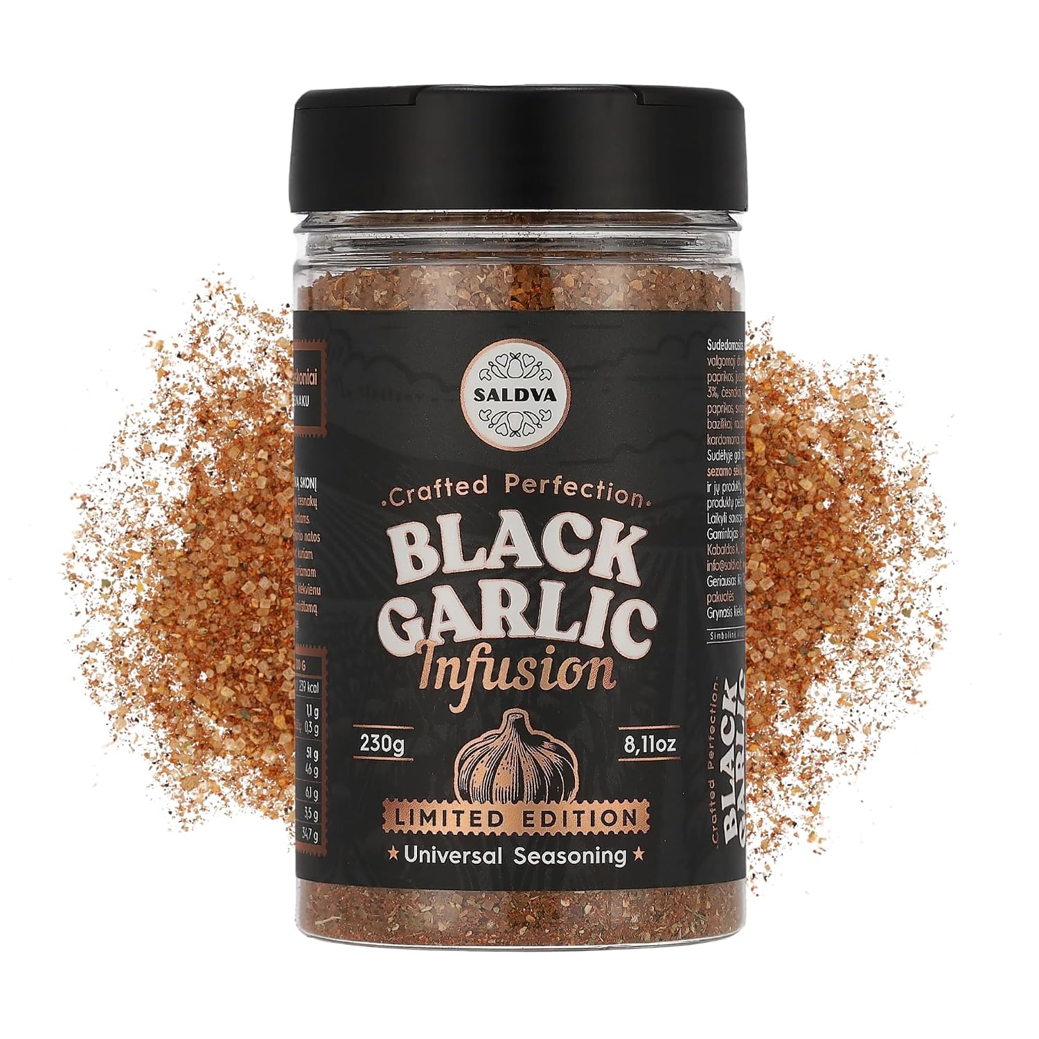 Premium Black Garlic BBQ Rub - Limited Edition Universal Spice - With Intense Umami Flavour - Strong & Smoky Spice Blend - Large Jar (230 g)