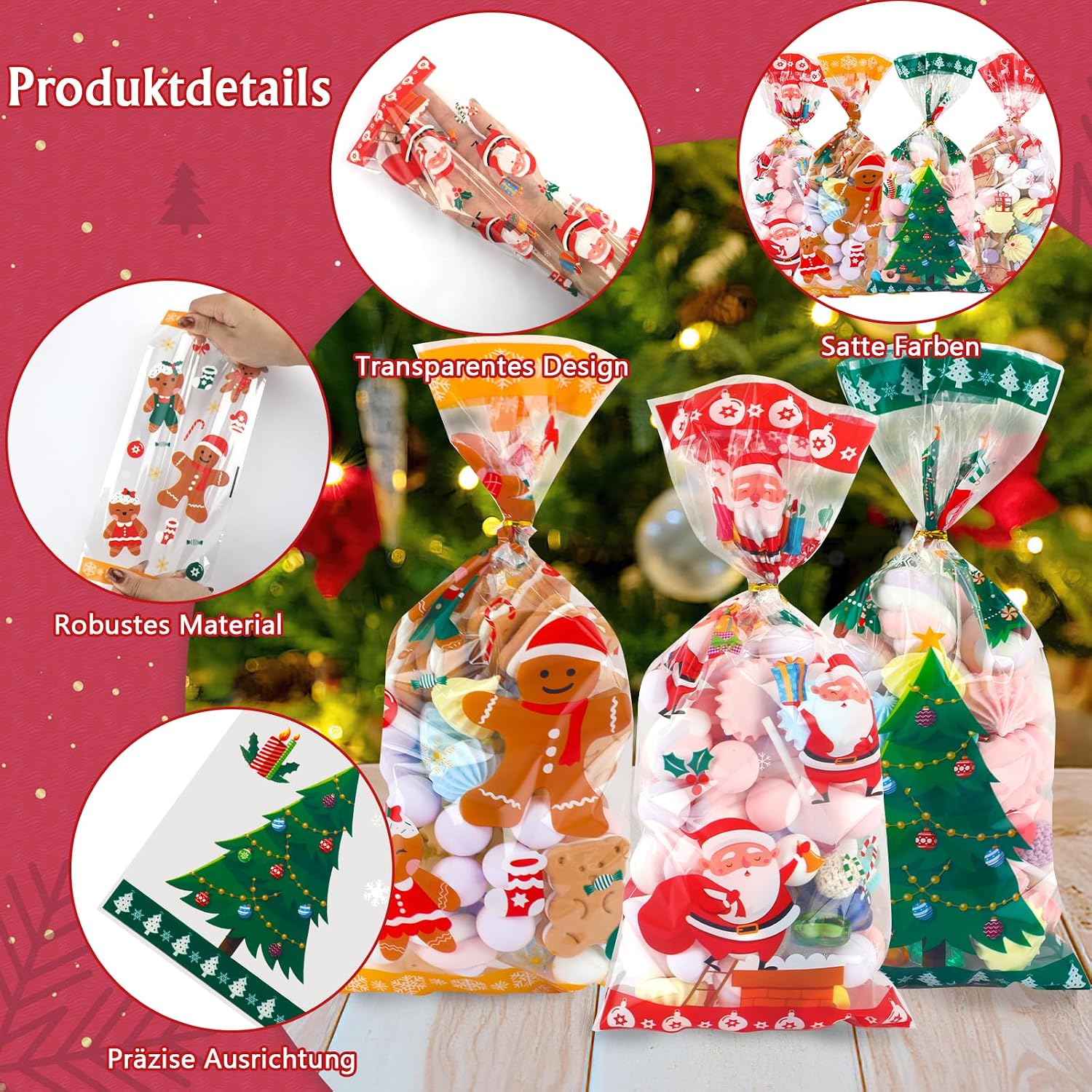 Pack of 120 Cellophane Bags, Christmas Candy Bags, Biscuits, Goody Bags with 120 Twist Ties, Bags for Filling, Cellophane Bags Small for Cookies, Biscuits, Chocolates (Yellow) – Bild 2