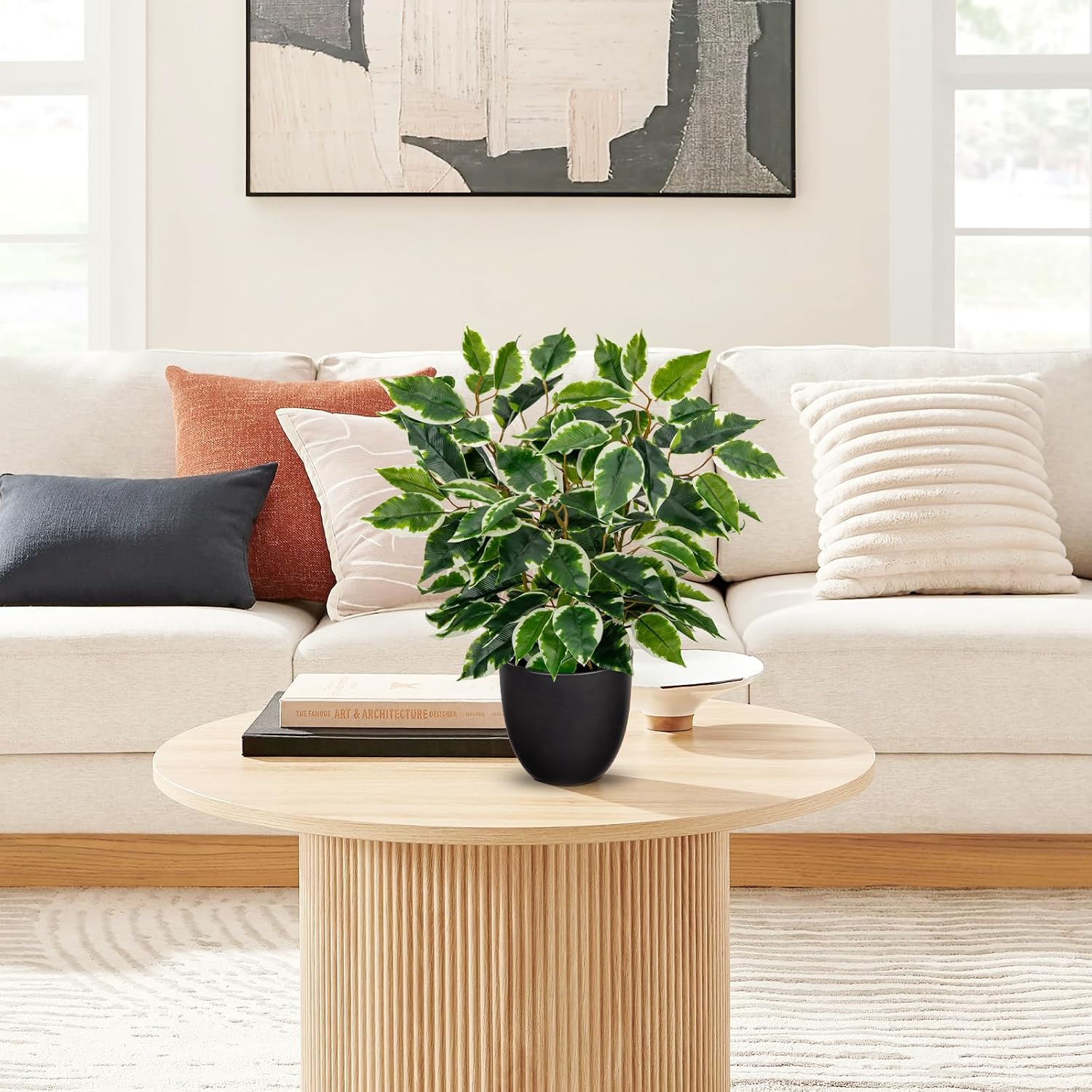 Hollyone Artificial Plants Like Real Ficus 40 cm Artificial Ficus Plants in Pot Green Plant Decorative Indoor Plant for Windowsill Living Room Bathroom Table Decoration Light Green – Bild 4