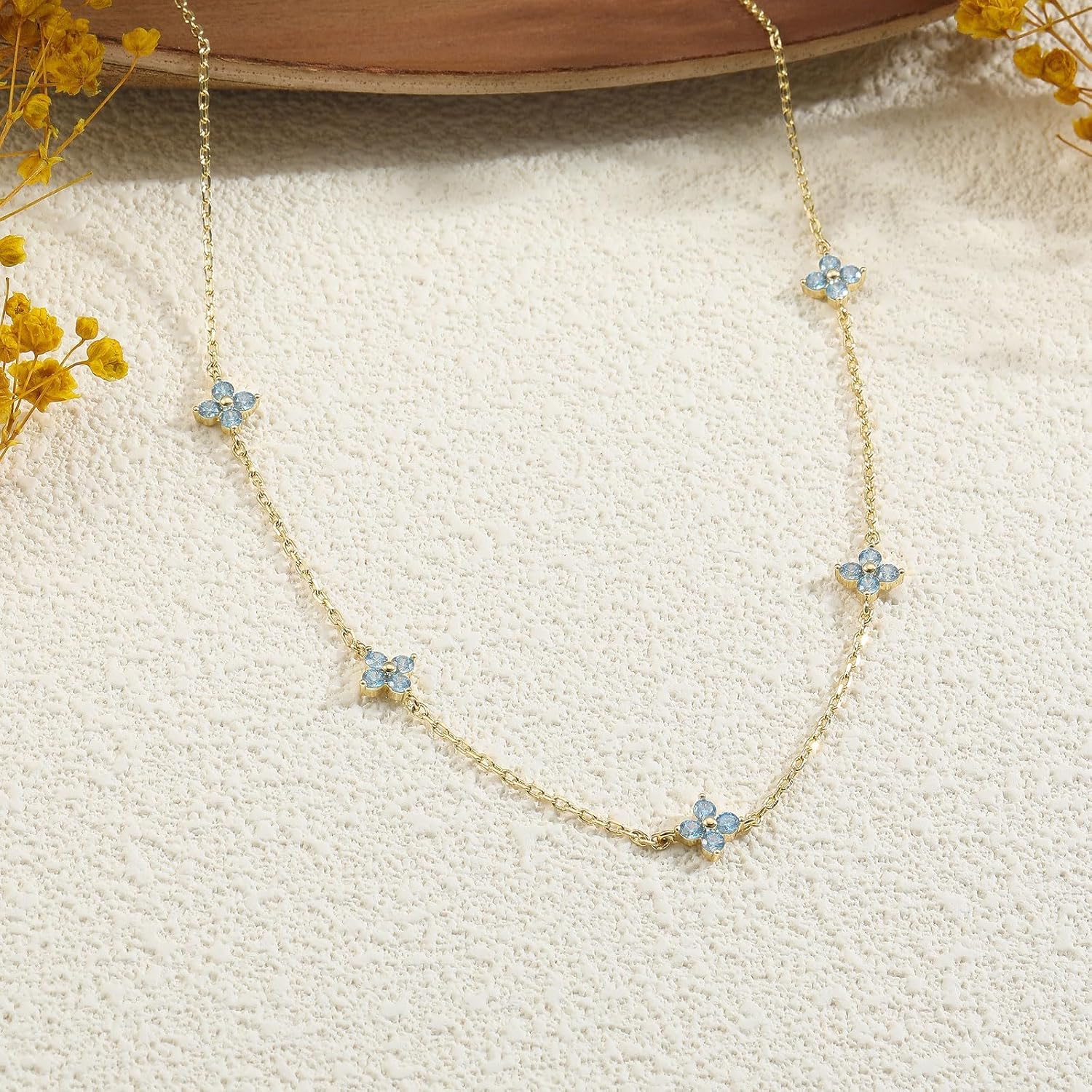 FUNEIA Women's Gold Necklace 18 Carat Gold-Plated with Birthstone Pendant Waterproof Gold Chain with Clover Leaf Adjustable Golden Chain for Girlfriend Women Girls Gold Jewellery Birthday Gift – Bild 8