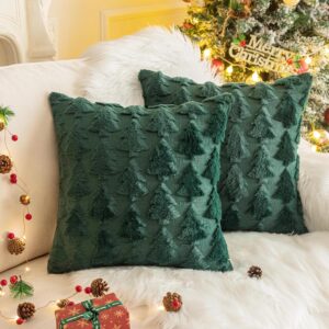 Christmas Cushion Cover, Pack of 2, Christmas Decoration 45 x 45 cm, Winter, Christmas Decoration Inner Cushion Cover 45 x 45 cm, for Aesthetic Room Decoration (Tree Green)