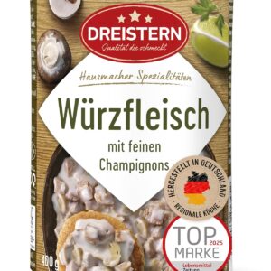 DREISTERN Seasoning Meat 400 g, with Chicken and Pork, Hearty Ready Meal in Recyclable Canning Box, Long Shelf Life Thanks to Natural Preservation, Homemaker Quality