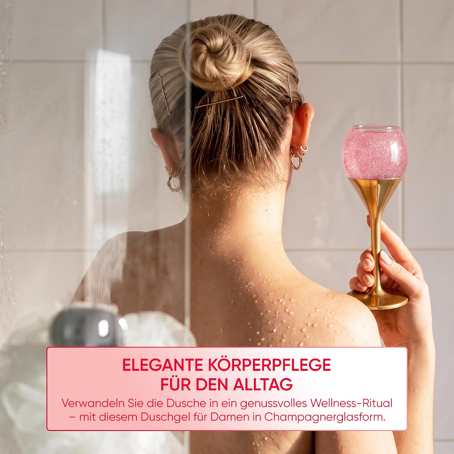 Accentra Let's Celebrate Shower Gel in Champagne Glass Effect Tea Rose & Velvet – Bild 3