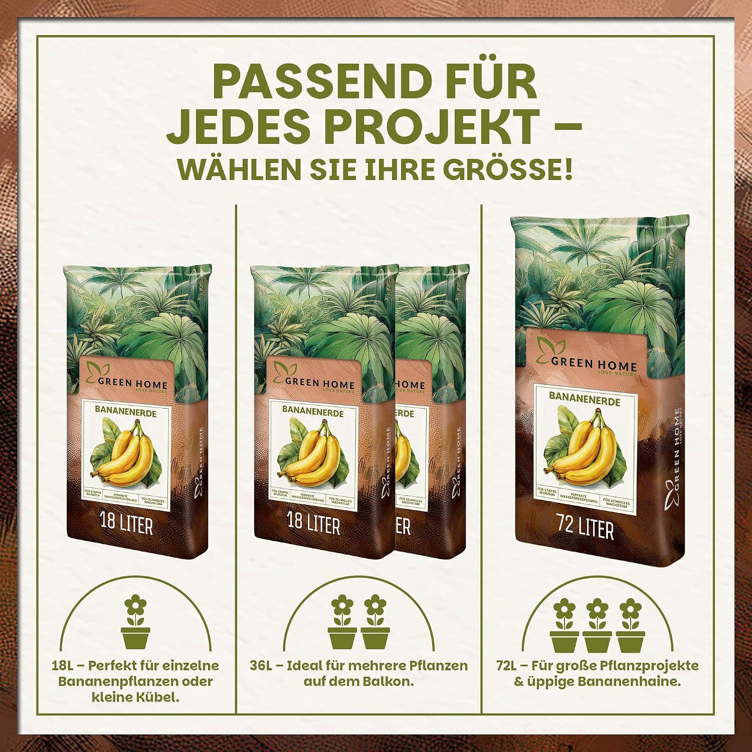 Green Home Banana Soil 72L - Soil for Bananas and Tropical Plants | Potting Soil with Long-Lasting Fertiliser | With Perlite, Coconut Fibres & Bark Humus | Soil for Raised Bed, Pot & Garden, pH 5.8 – Bild 7