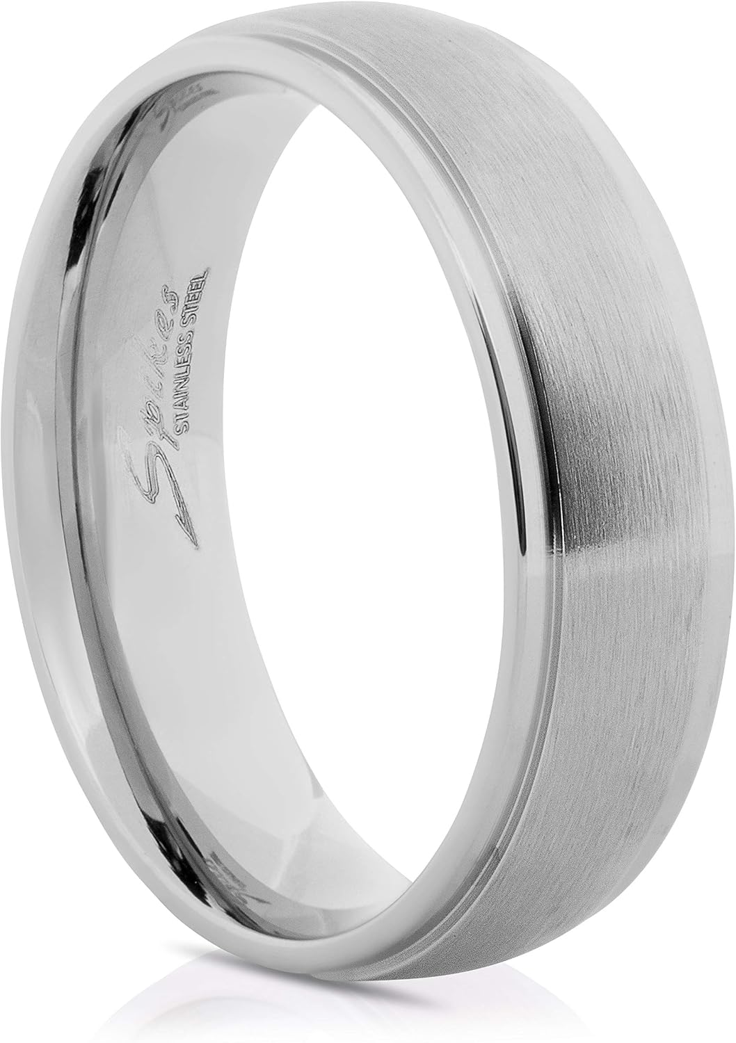Bungsa Ring Brushed Stainless Steel with 2 Highly Polished Outer Rings Jewellery Ring for Women and Men Silver (Ring Women's Ring Partner Rings Engagement Rings Wedding Rings Women's Ring Surgical Steel) – Bild 4