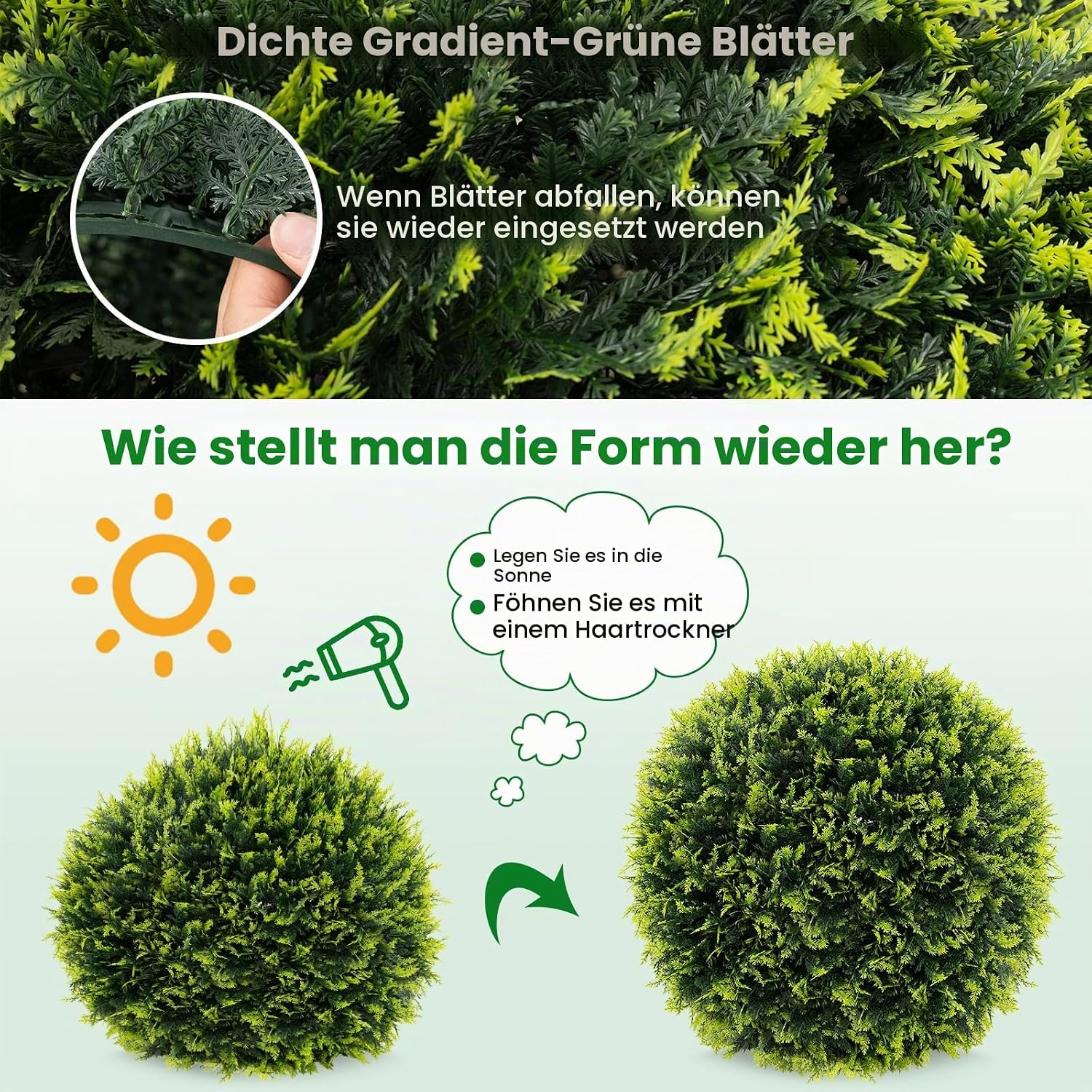 Giantex Pack of 2 Boxwood Balls 55 cm, Artificial Plant UV-Resistant Boxwood Ball Cedar Topiary Ball Artificial Tree Artificial Plant Decorative Balls Box Ball Plants Decorative Plant for Party – Bild 6