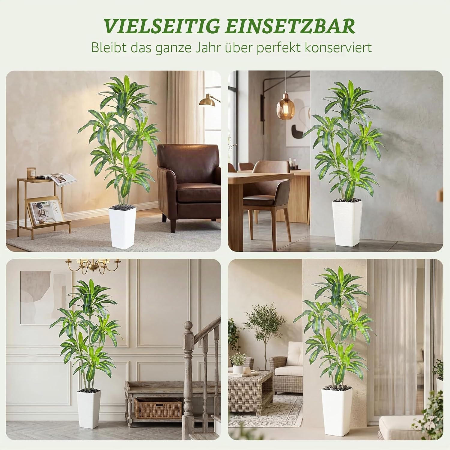 Artificial Dragon Tree Plants 180 cm Artificial Plants Large White Pot – Bild 4