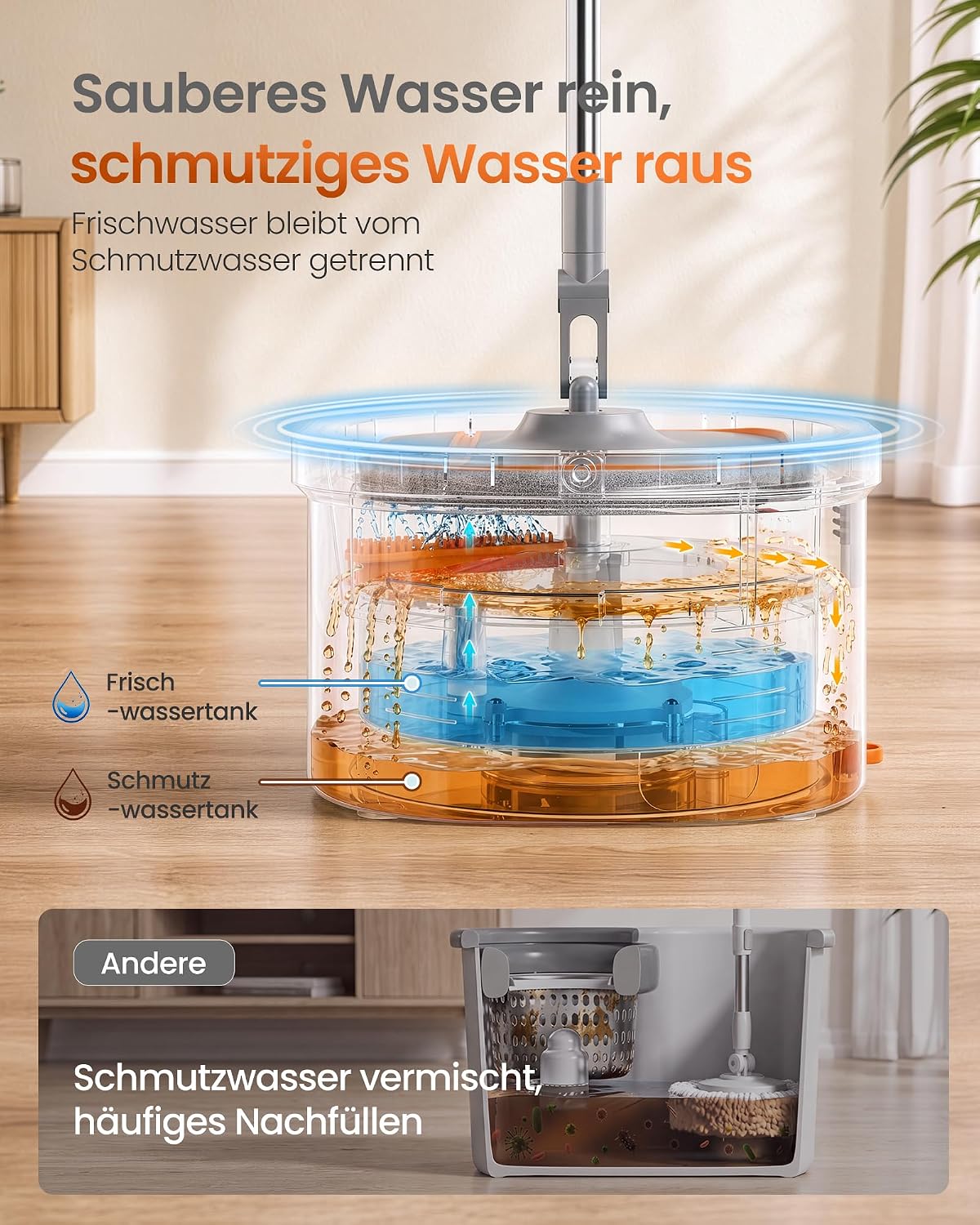 SONGMICS Mop with Bucket, Dirty Water Separation, 3.5 L – Bild 3