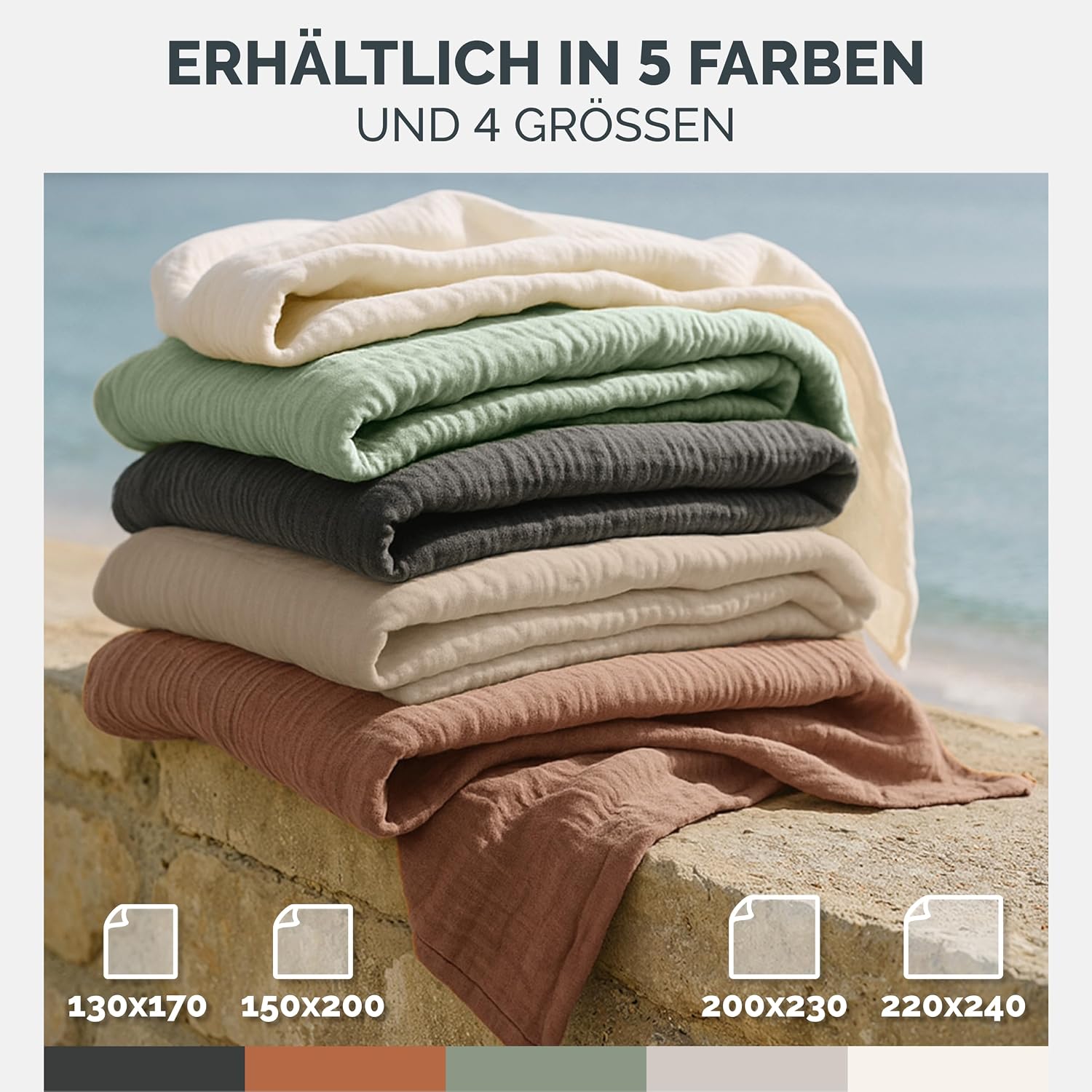 Blumtal Tagesdecke Baumwolle 220x240 cm - Musselin Decke Oeko-TEX Zertifiziert - Bettüberwurf 220x240 - Couch Überwurf - Kuscheldecke Baumwolle 100% - Überwurf Bett - Tagesdecke Couch in Copper – Bild 7
