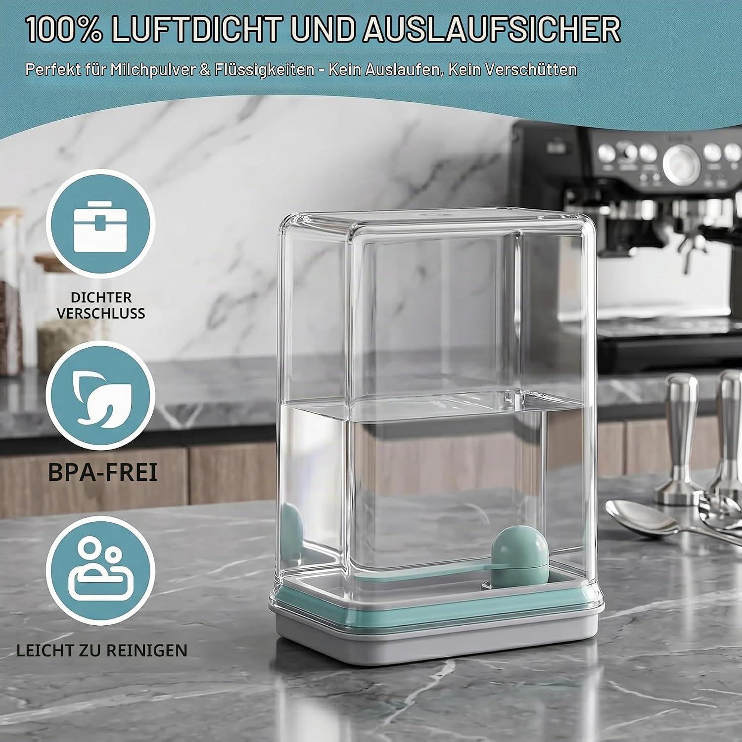 Milk Powder Dispenser 2300 ml Transparent with Spoon and Brush – Bild 6