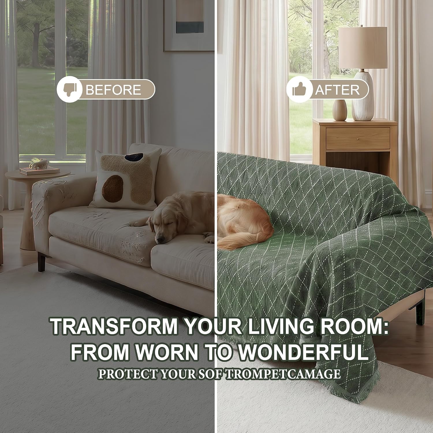 Chenille Sofa Cover 2/3/4 Seater, Sofa Covers for Seat, Couch Blankets for Protection, 230 x 340 cm, Olive Green – Bild 6