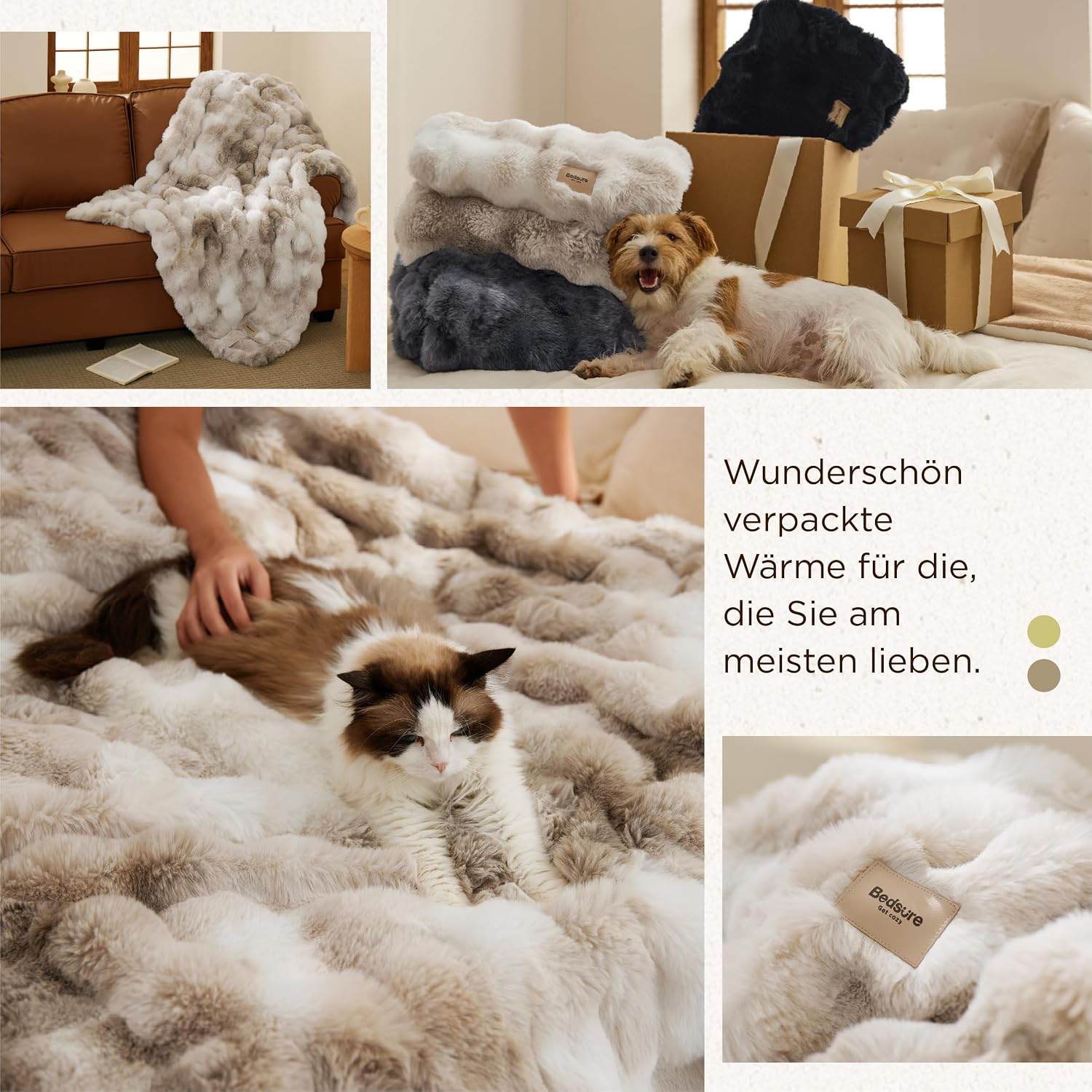 BEDSURE Cuddly Blanket Faux Fur Bubble Blanket Tie Dye Taupe 130 x 150 cm – Bild 5