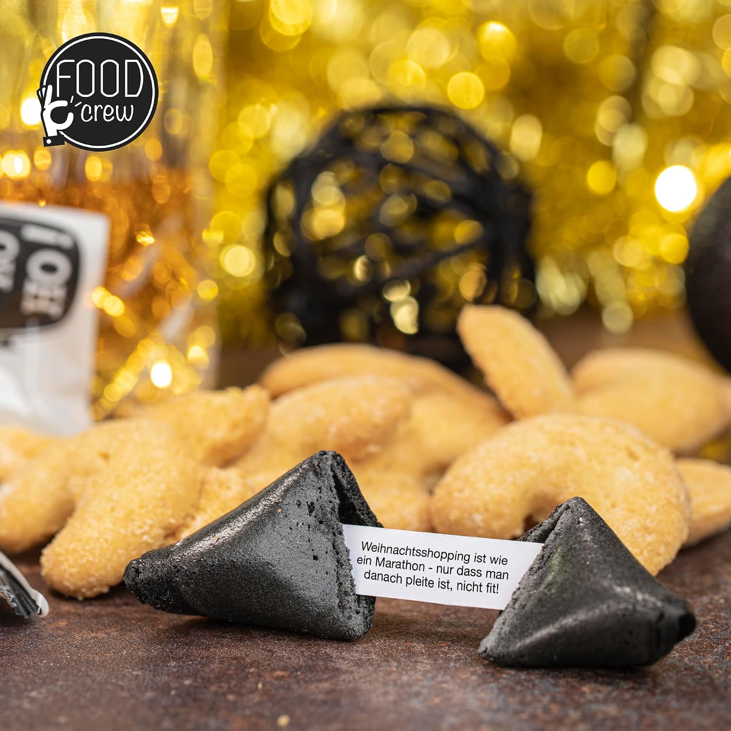 Food crew 36 x Christmas Lucky Biscuits Bad Santa - Black Lucky Cookies with Vanilla & Funny Anti-Christmas Sayings - Advent Calendar Filling & Secret Santa Gift, Vegan – Bild 5