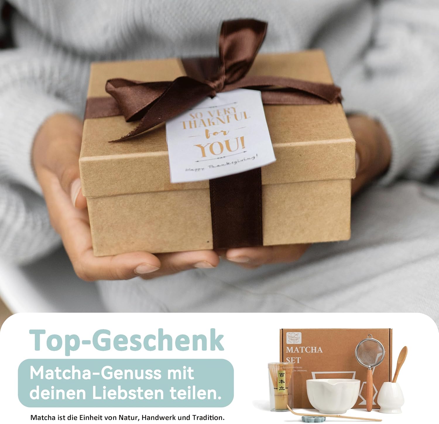 Premium Matcha Set 7-Piece - Exclusive Tea Ceremony Set with Bamboo Chases (Broom), White Ceramic Bowl, Spoon & Accessories, Original Gift for Matcha – Bild 7