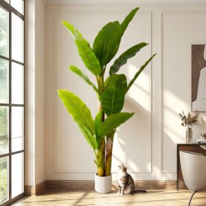 Artificial Banana Tree 180 cm Large Artificial Banana Palm Tree Like Real Artificial Plant XL Indoor Plant for Living Room Decoration Real Touch Leaves Large Artificial Tree Office Pet Friendly