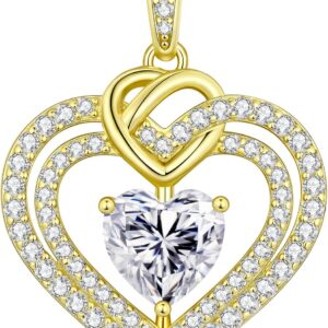 CDE Women’s Moissanite Necklace 925 Silver Double Heart VVS1 Clarity D Colour Women’s Jewellery Birthday Gift for Her Girlfriend Christmas Valentine’s Day Mother’s Day