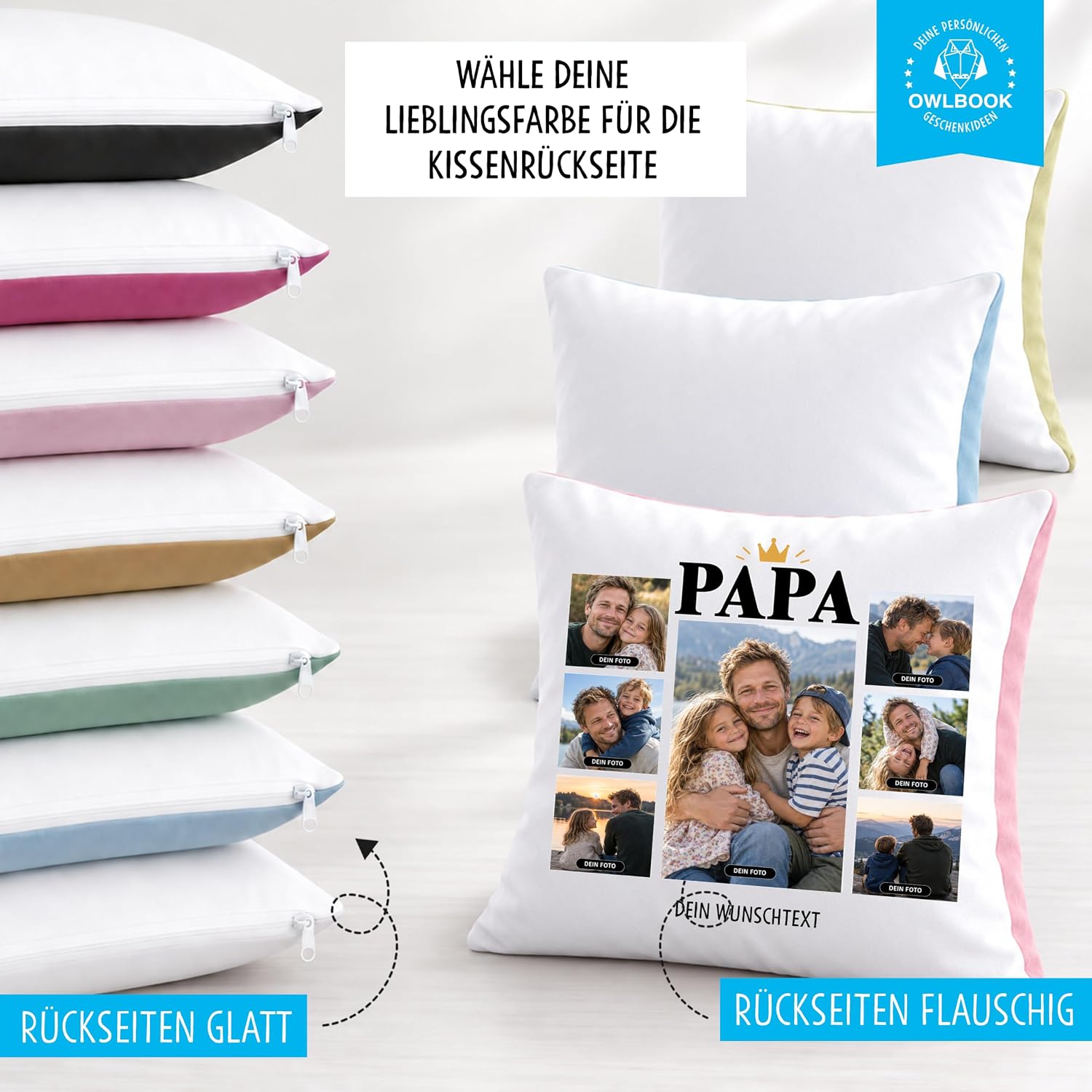 OWLBOOK® Photo Cushion for Dad with 7 Photos Design Yourself Gift for – Bild 7