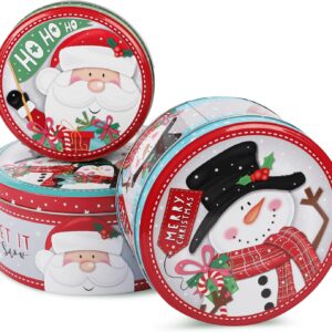 Red Metal Biscuit Tins Set of 3 – Christmas & Snowman Motif – Biscuit Tins in Sizes S, M & L (19 x 9 cm, 16 x 8 cm, 13 x 7 cm), Ideal for Christmas Storage and Decoration of Biscuits & Pastries