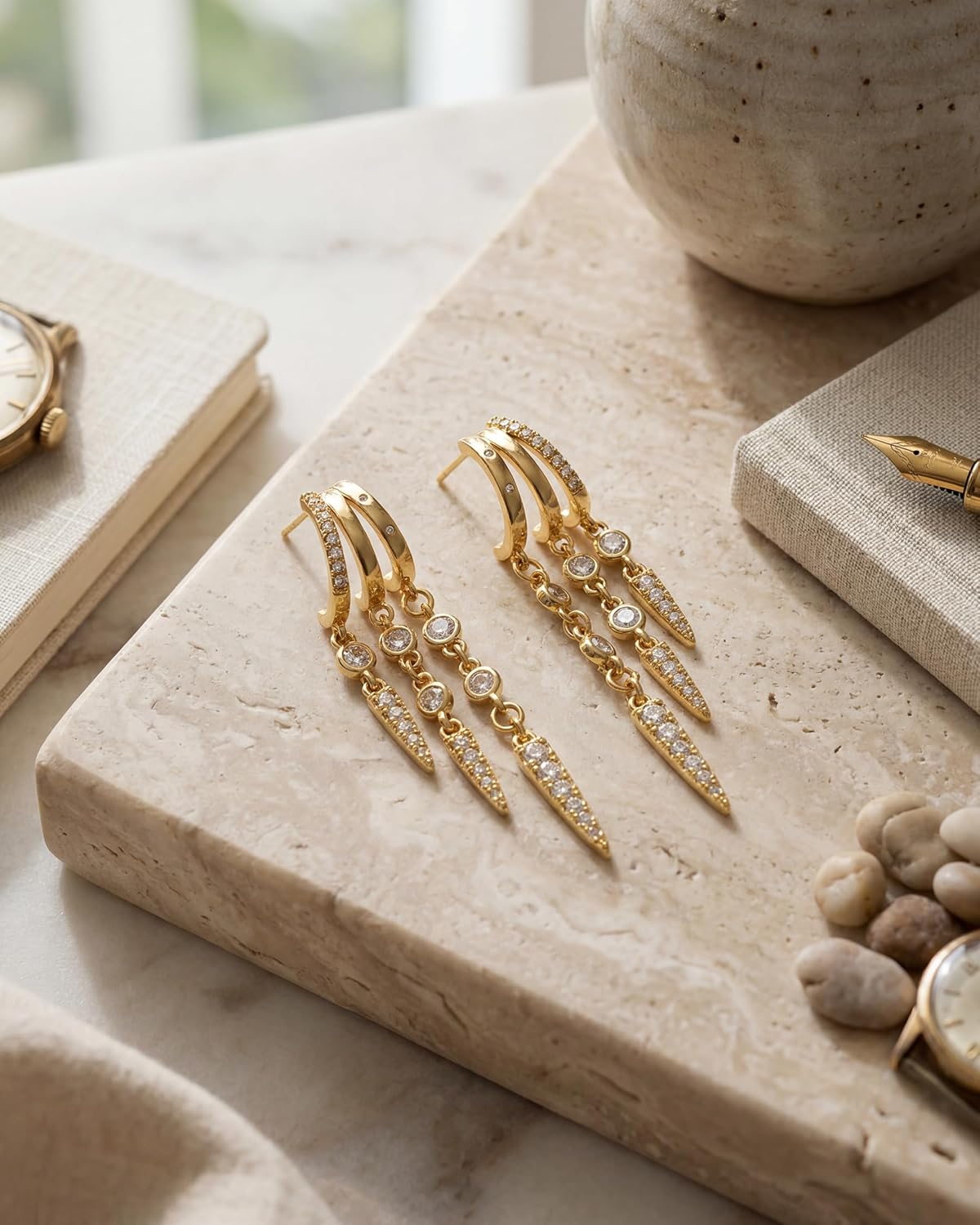 MUMREUES Ohrringe Gold Hängend 14 Karat Vergoldet Ohrringe Creolen Damen Stecker Hypoallergen Wasserfest Minimalistische Minimalist Elegant Quasten Ketten Schmuck Geschenke – Bild 6