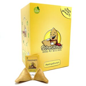Scherzkeks Box of 20 Biscuits with Joke Question and Answer in Lucky Biscuit, Funny Gift Idea Made in Germany, for Birthdays, JGA, Family Celebrations, Christmas, New Year’s Eve