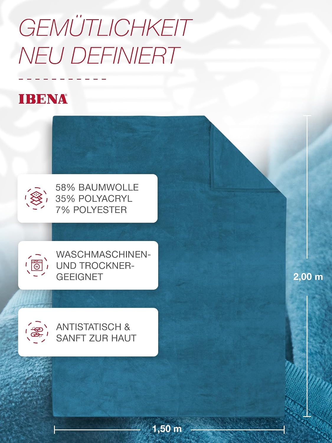 Ibena Cuddly Blanket / Bedspread / Wool Blanket, 150 cm x 200 cm – Bild 3