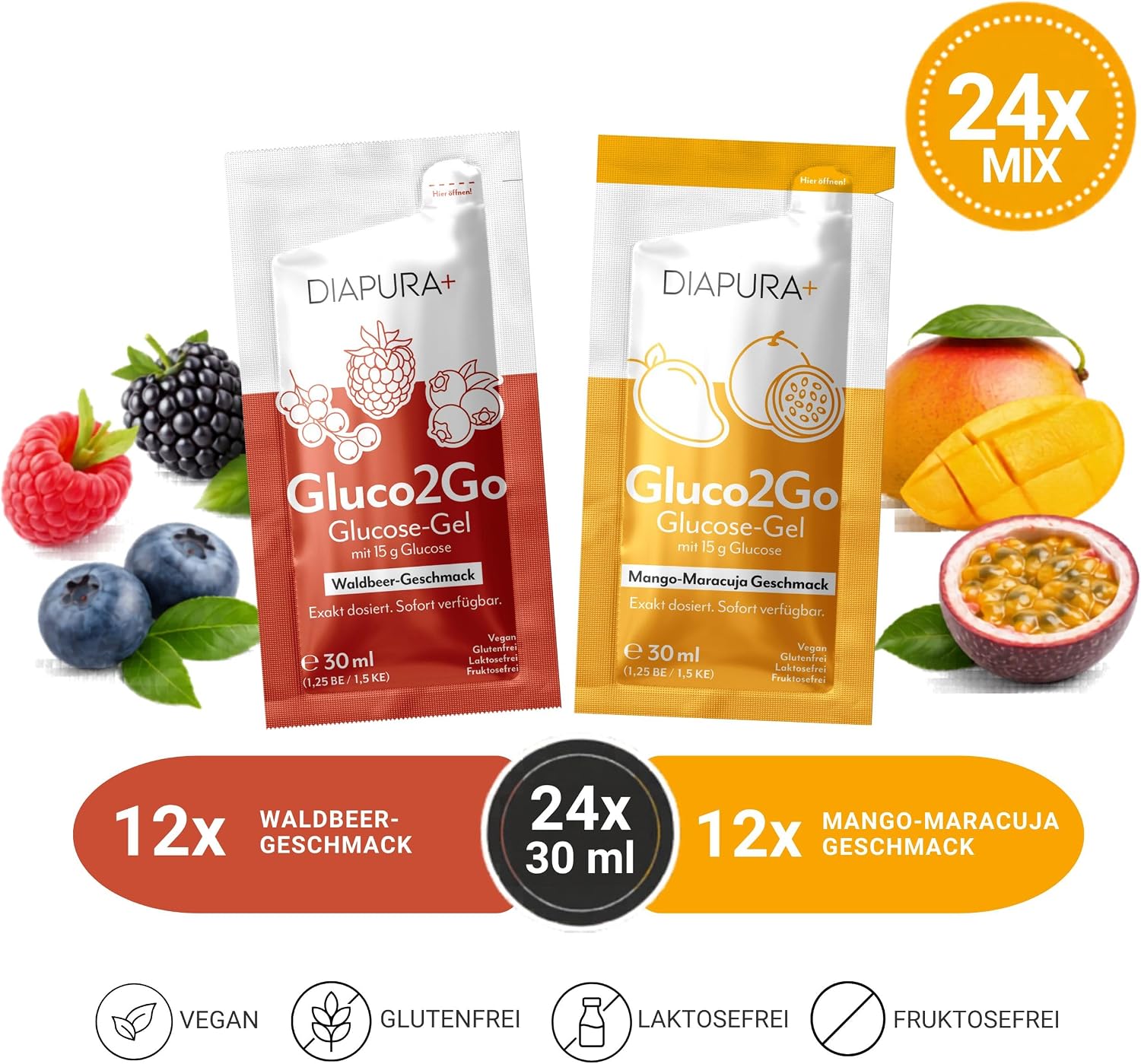 DIAPURA Gluco2Go Mix Pack with Forest Beer (12) + Mango Passion Fruit (12 – Bild 4