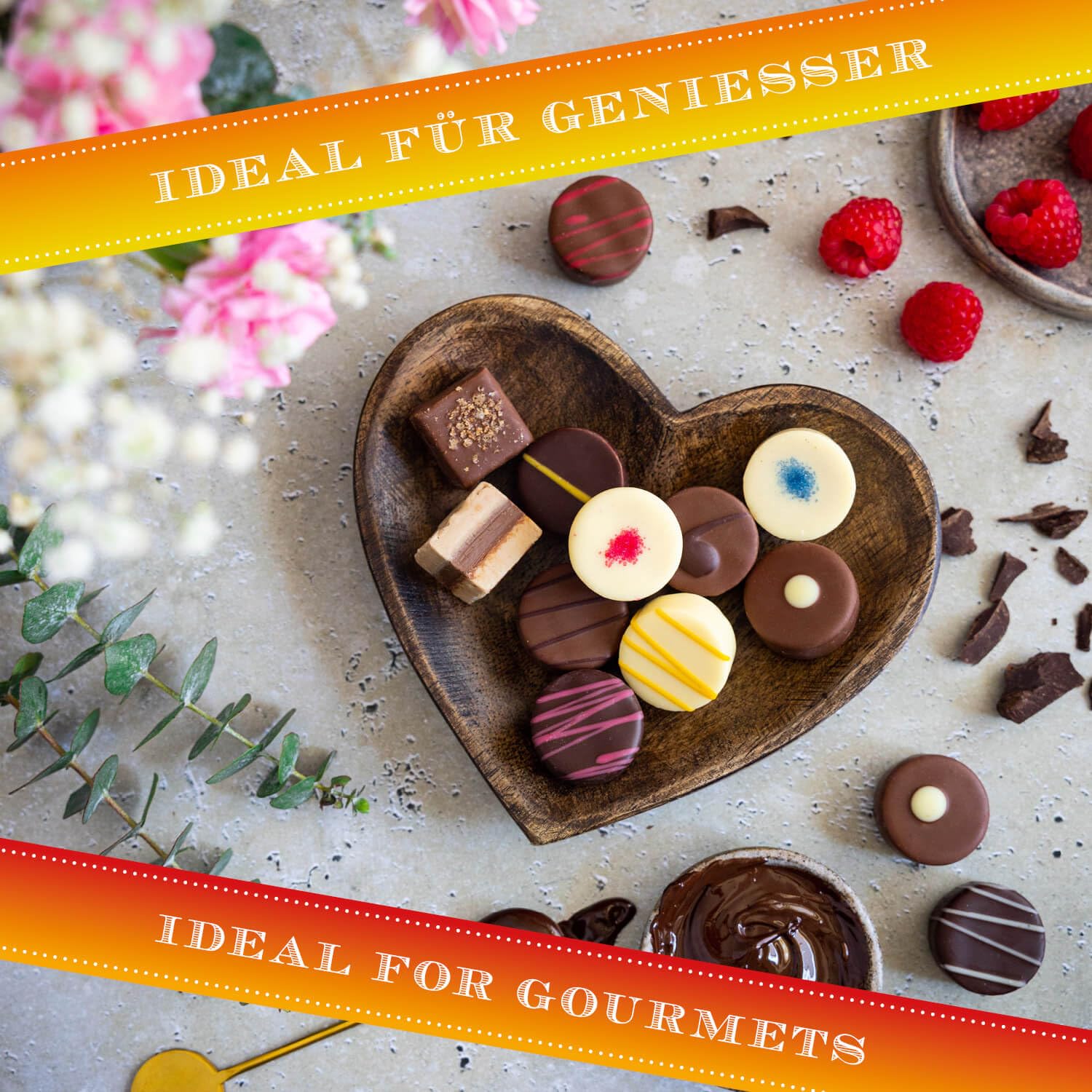 Hallingers Genuss Manufaktur Chocolates Love Gift – Without Alcohol, Handmade from Confectionery Fine Cocoa in High-Quality FirstClass Gift Box "Für Dich", Gift Idea for Men and Women – Bild 4